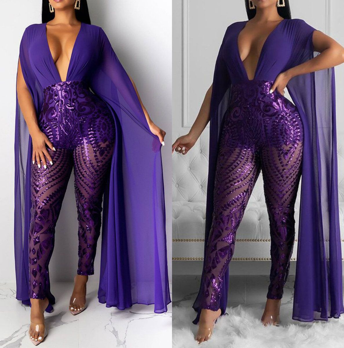 purple sequin jumpsuit