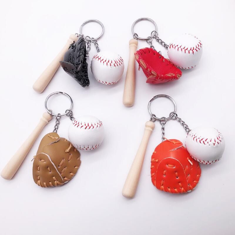 Softball Baseball Keychain Ball Key Ring Baseball Gloves Wooden Bat Bag