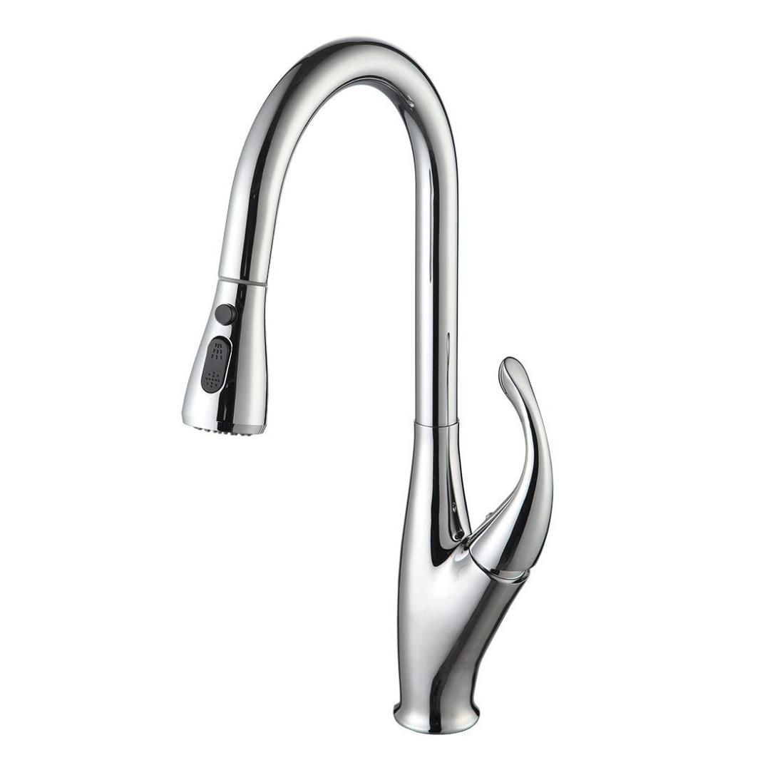 Commercial Pull Out Single Handle Solid Brass Dual Function Down Sprayer Kitchen Sink Faucet Brushed Nickel Faucets