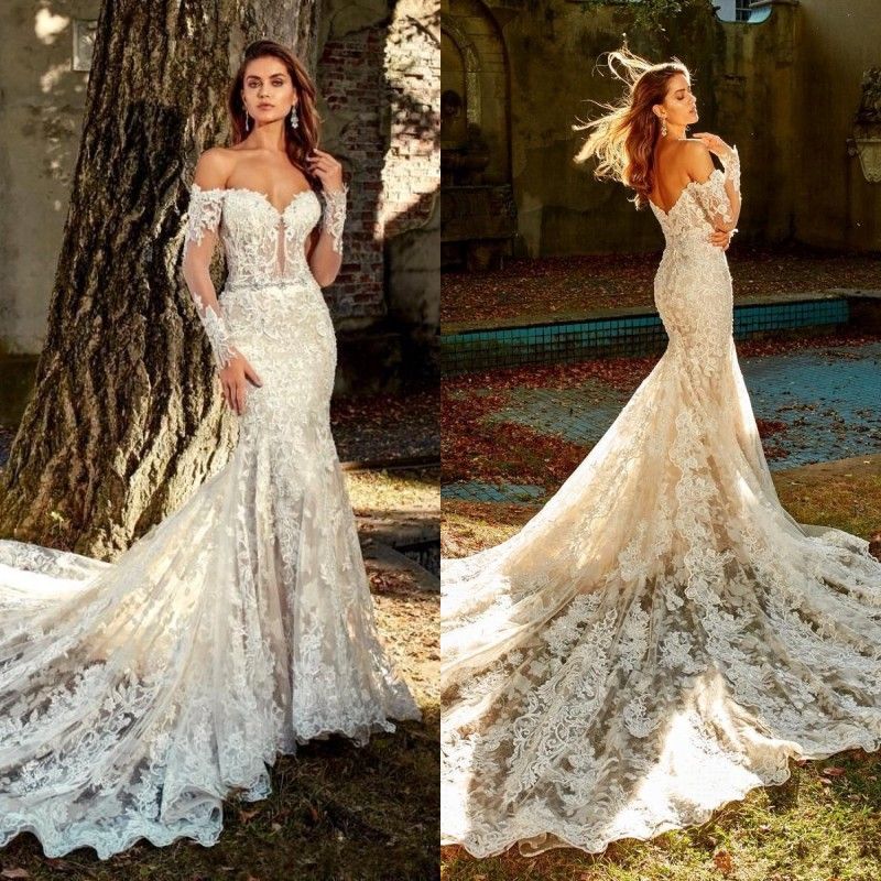 2020 Vintage Lace Mermaid Wedding Dresses Off Shoulder ...