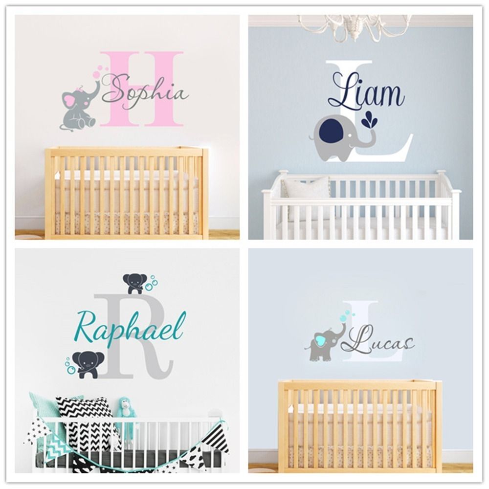 Joyreside Custom Personalized Name Color Baby Elephant Wall Decal Vinyl Sticker For Kid Boy Girls Room Nursery Decoration Xy001 Q190426
