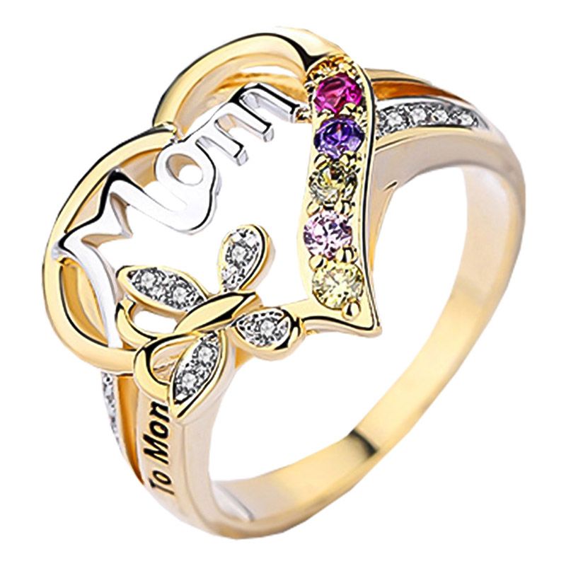 2021 Crystal Romantic Rings Heart Golden Love Zircon Rings For Woman