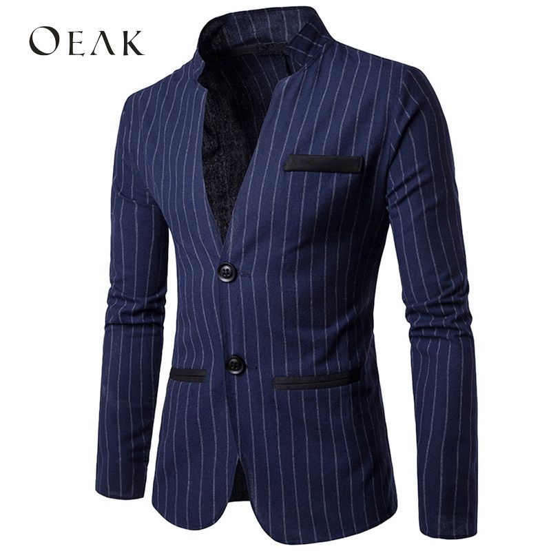 2020 Oeak Striped Patchwork Slim Fit Suits Jacket Mens Formal Single