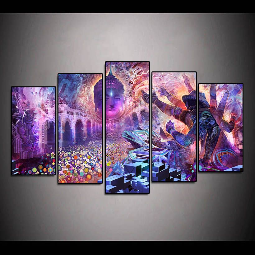 5pcs Beautiful Buddha Psychedelic Wall Art Hd Print Canvas Painting Fashion Hanging Pictures