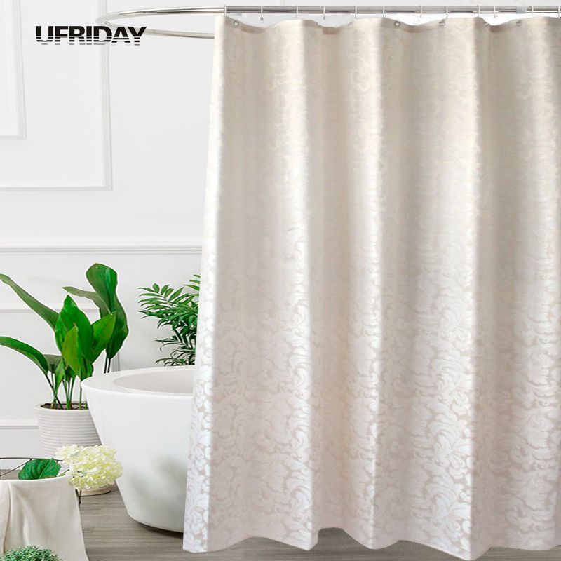 Ufriday Waterproof Fabric Shower Curtain Leaves Jacquard Polyester Bathroom Curtains European Elegant Thick Bath
