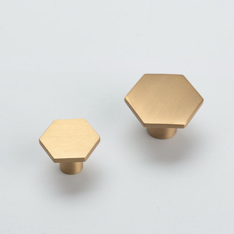 2019 Gold Kitchen Knobs Solid Brass Hexagon Shape Furniture