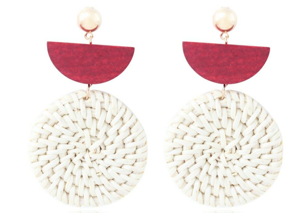 fashion and personality 2e3743 retro holiday wind hand woven rattan earrings korean ins nethong log straw hat earrings retroholiday