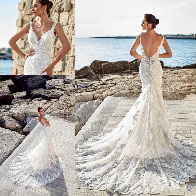New Cheap Sexy Beach Mermaid Wedding Dresses Spaghetti Straps Lace