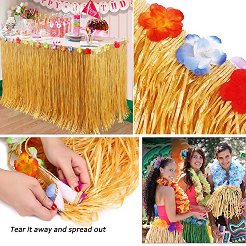 Hawaii Table Skirt Luau Grass Hula Table Runner Halloween Pool DIY Birthday Wedding Decor Party