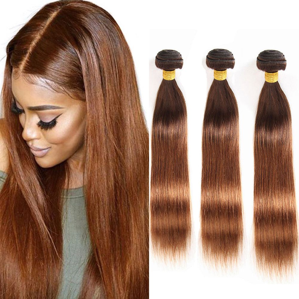 4 30 Ombre Straight Malaysian Human Hair Weave Bundles Brown Roots