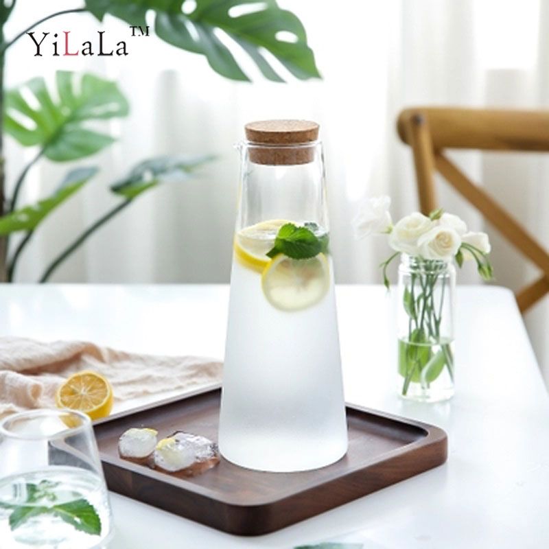 Yilala Bouteille Deau En Verre Dépoli Avec Bouchon En Liège Antidéflagrant De Grande Capacité