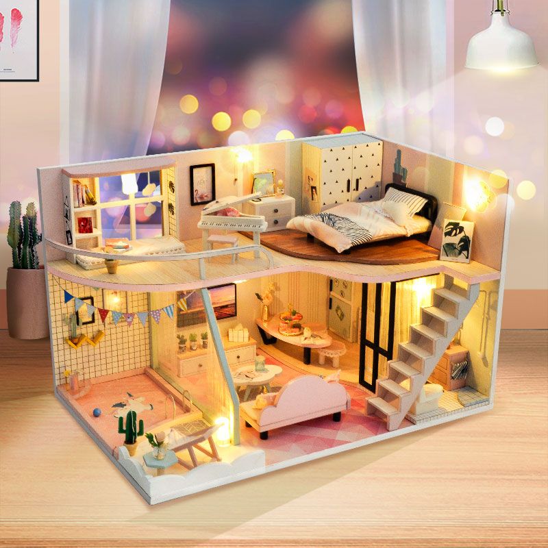 Großhandel DIY Puppenhaus Möbel Hellrosa Miniatur