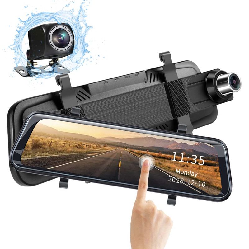 1080P FHD Car DVR Mirror Stream Media Recorder Rearview Dual Cam 2Ch Front 170° Rear 145° View