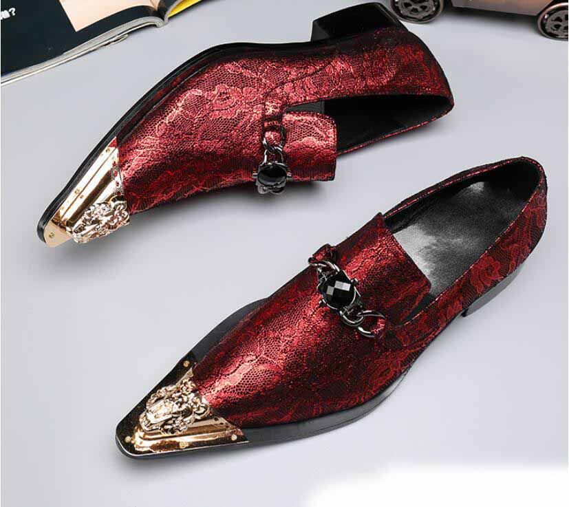 Handmade Pointed Toe Metal Tip Genuine Leather Men Dress Shoes Evening ...