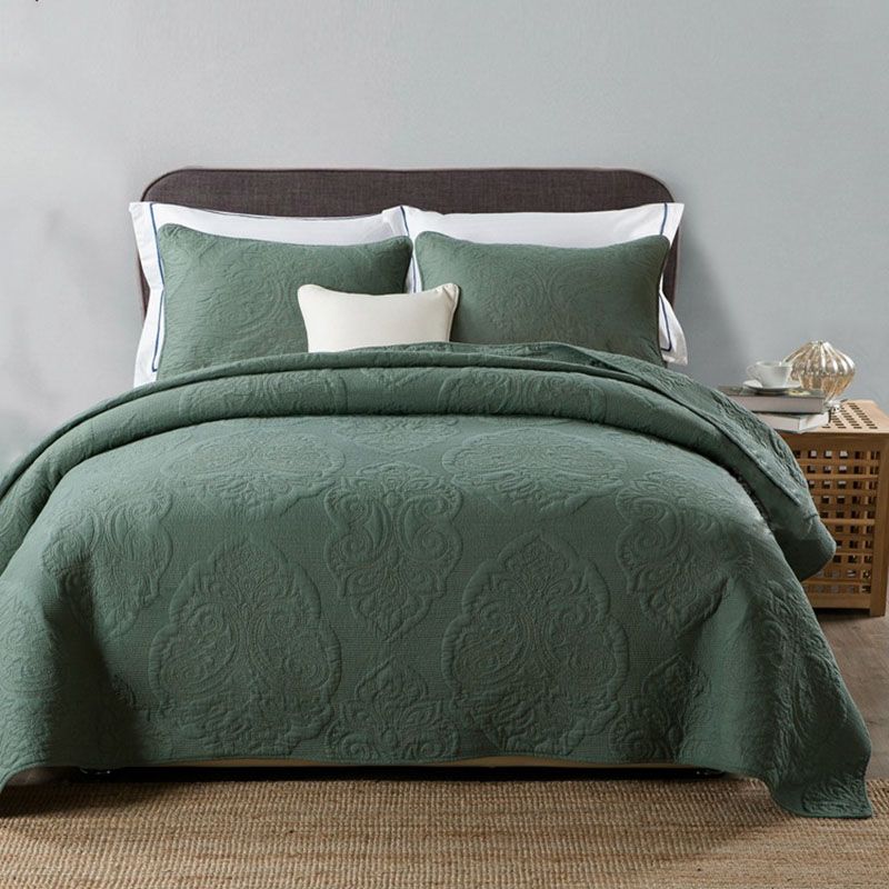 Navy Green Cotton Bedspread Quilt Set Coverlet Solid Paisley Navy Green Cotton Bedspread Quilt Set Coverlet Solid Paisley Embroidered Quilts Bed Cover Pillowcase King Size Blanket Single Bedspreads