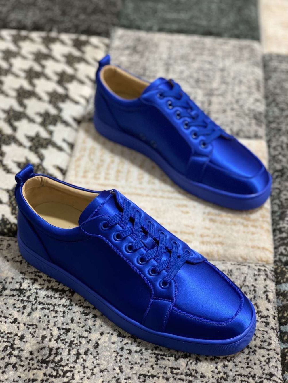 Elegant Trendy Blue Silk Leather Sneaker Shoes High Quality Red Bottom ...