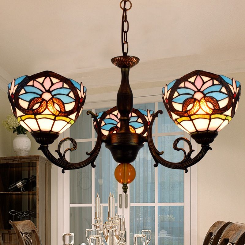 Modern Blue Love Heart Pattern Lamp Stained Glass Flush Mount Chandeliers Tiffanylamp Lighting Led Pendant Light For Dinning Room