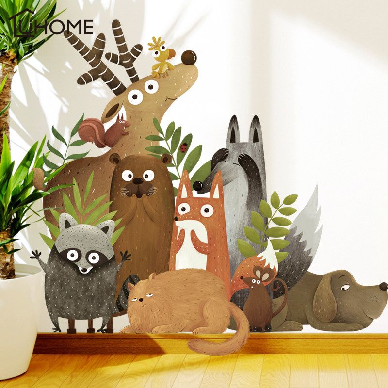 forest animals elk fox rabbit wall stickers for kids room children