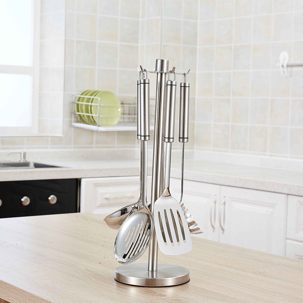 stainless steel kitchen utensil set with holder