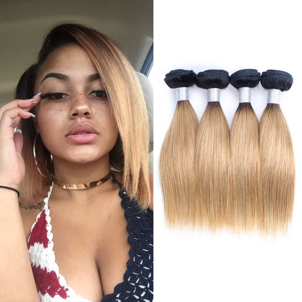 short bob style cheap ombre blonde human hair weave bundles 10-12 inch 4  bundles/set brazilian straight hair natural remy hair extensions