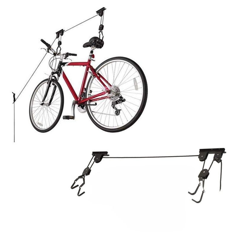 Bicycle Lift Ceiling Mounted Hoist Storage Garage Bike Hanger Save