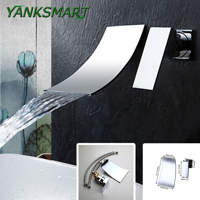 Yanksmart Bathroom Chrome Finished Wall Mounted Waterfall Faucets Brass Ceramic Single Hole Handle Basin Sink Bowl Taps