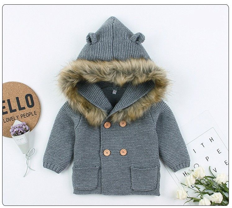 2019 New Baby Boy'S Hooded Fur Collar Jackets Infant Knitted Coats ...