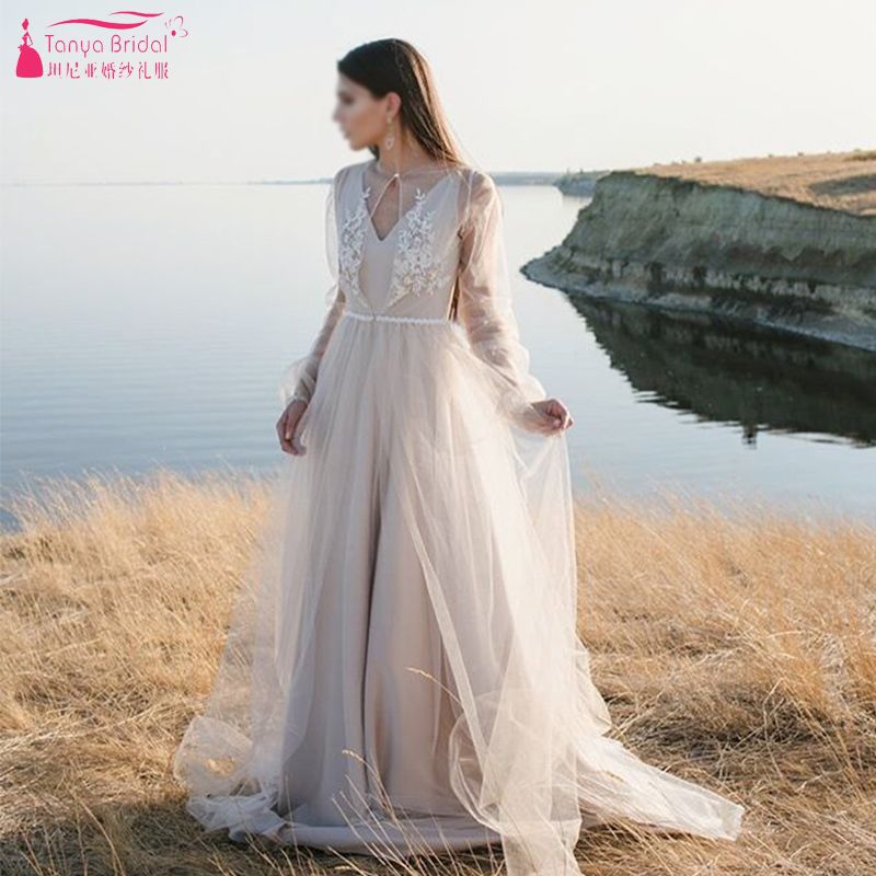 compre forro nude vestidos de novia de tul manga pura boho vestidos