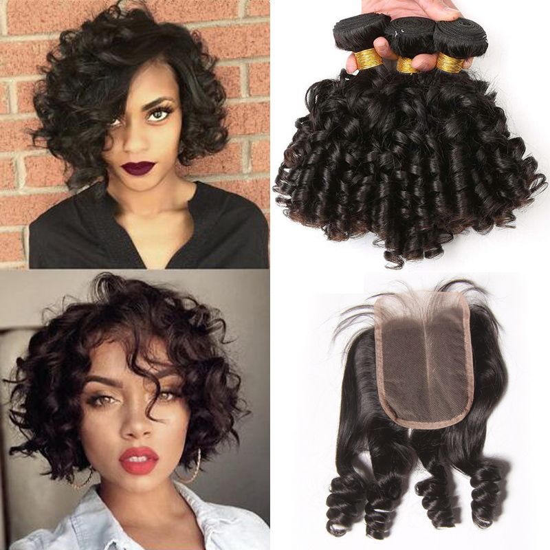 8A Brazilian Bouncy Curl Human Hair Bundles With Closure,Spiral Curl