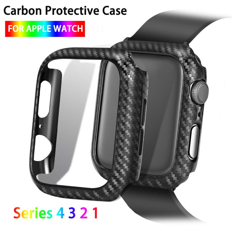 For Apple Watch Case Series 5 4 3 2 1 38mm 42mm 44mm 40mm Carbon Fiber IWatch PC Hard Case With