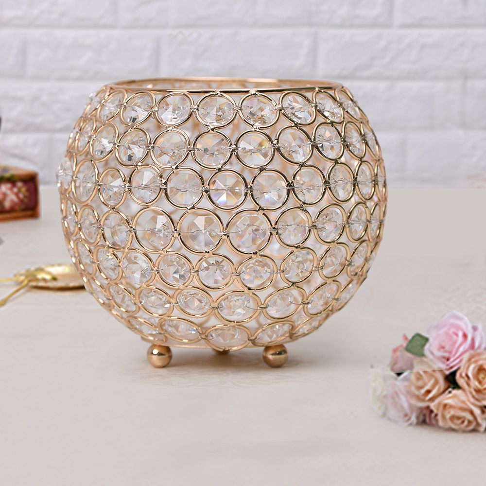 15cm Dia Metal Crystal Glass Bowl Candle Holder/Lantern For Wedding