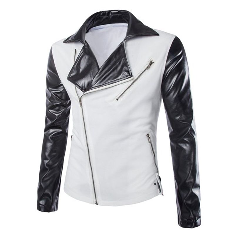Autumn Winter Coats Color Block Pu Leather Splicing Turndown Collar Autumn Winter Coats Color Block Pu Leather Splicing Turndown Collar Long Sleeve Slimming Modish Polyester Jacket For Men With 62 51 Piece On Winen S