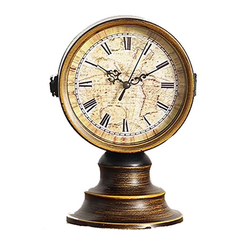 Fashion Creative Vintage Iron Double Side Desk Clock Ornaments Metal Crafts Retro Europe Home Living Room Decoration Gifts