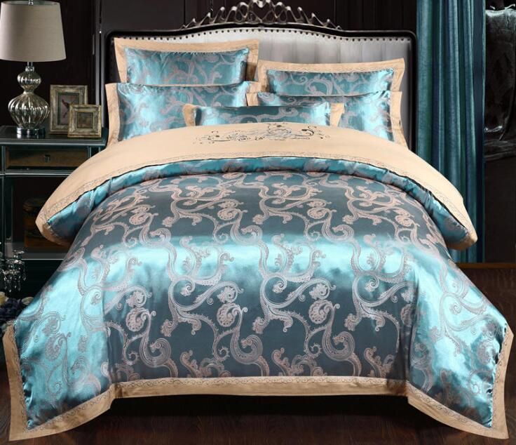 Luxury Silk Bedding Set European Style Jacquard Floral Comfortable ...