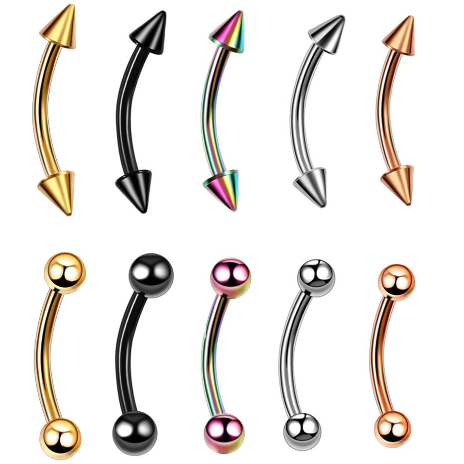 2020 16g Colorful Spike&Ball Curved Eyebrow Barbell Piercing G23