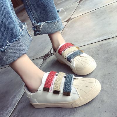 Leather Casual Shoes Female Spring 2018 New Wild Straw Velcro Wear