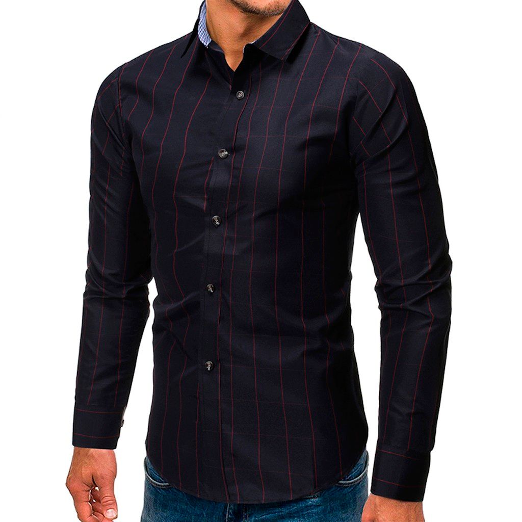 Bekleidung Hemden Herren Slim Fit Langarm Plaid Hemd Baumwolle