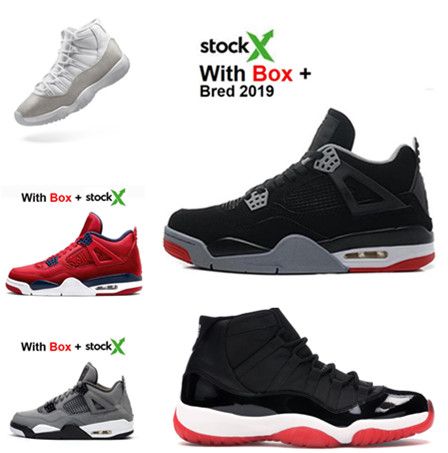 With Box Stockx 2019 11S Bred Metallic Silver Space Jam Concord Gym Red 4S Bred Basketball Shoes 