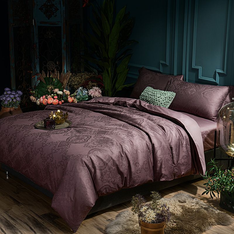 Purple Golden Oriental Jacquard Luxury Bedding Set King Size Queen