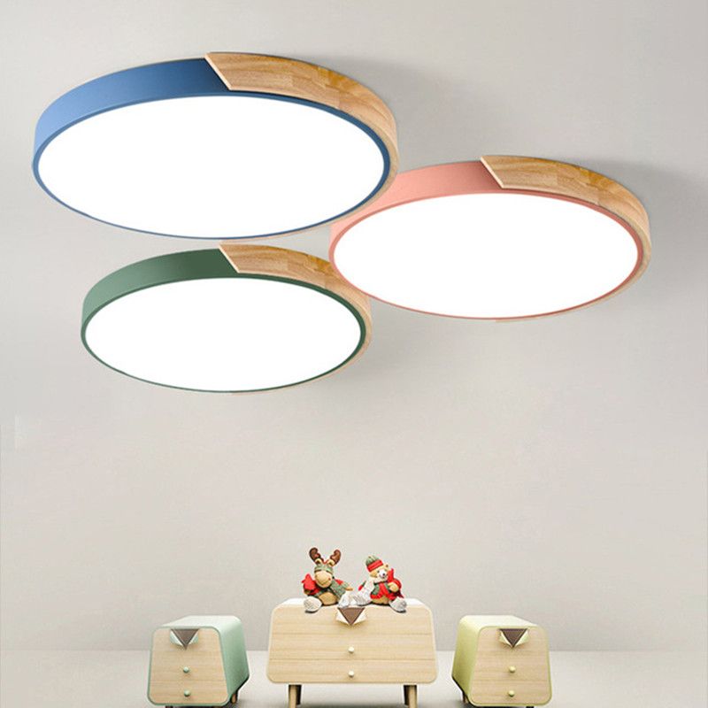Nordic Minimalism Oak Dimmable Led Ceiling Lights Living Room Round Alloy Lamp Chandeliers Bedroom Light Fixtures