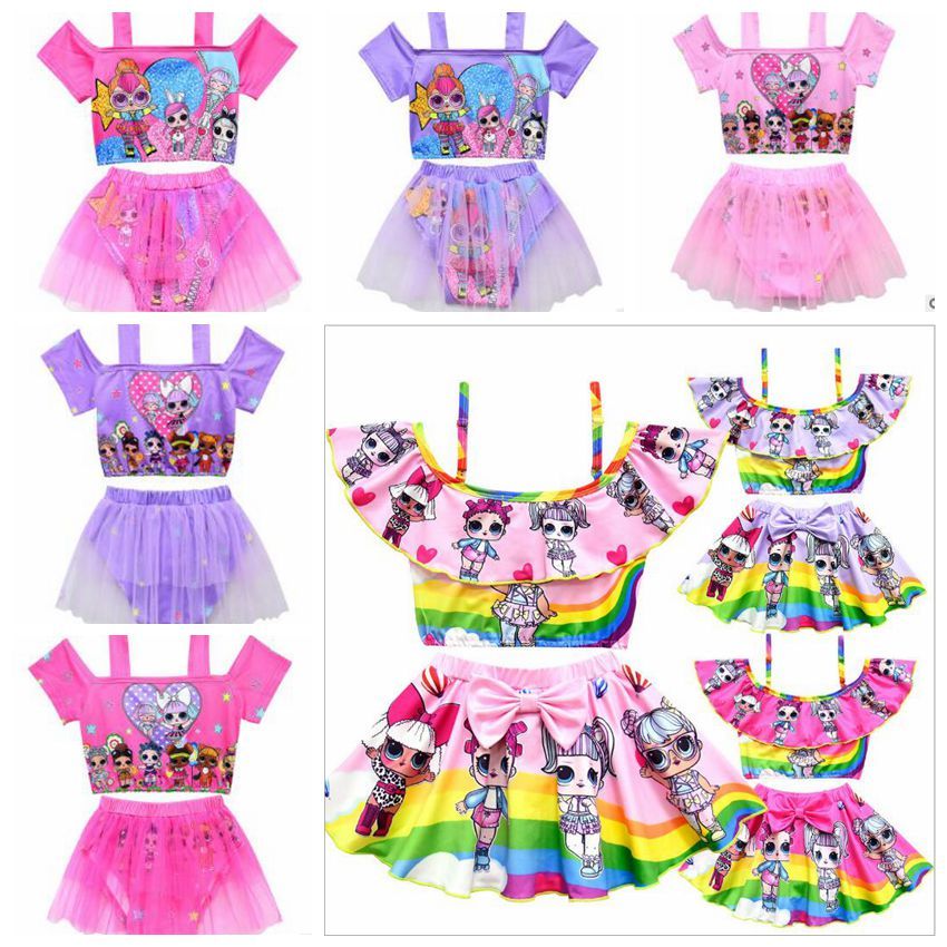 Kid Girls Lol Surprise Doll Swimming Costume One Shoulder Ruffle Bikini Swimwear