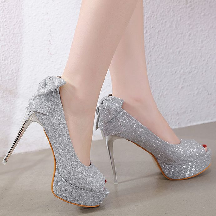 silver open toe platform heels