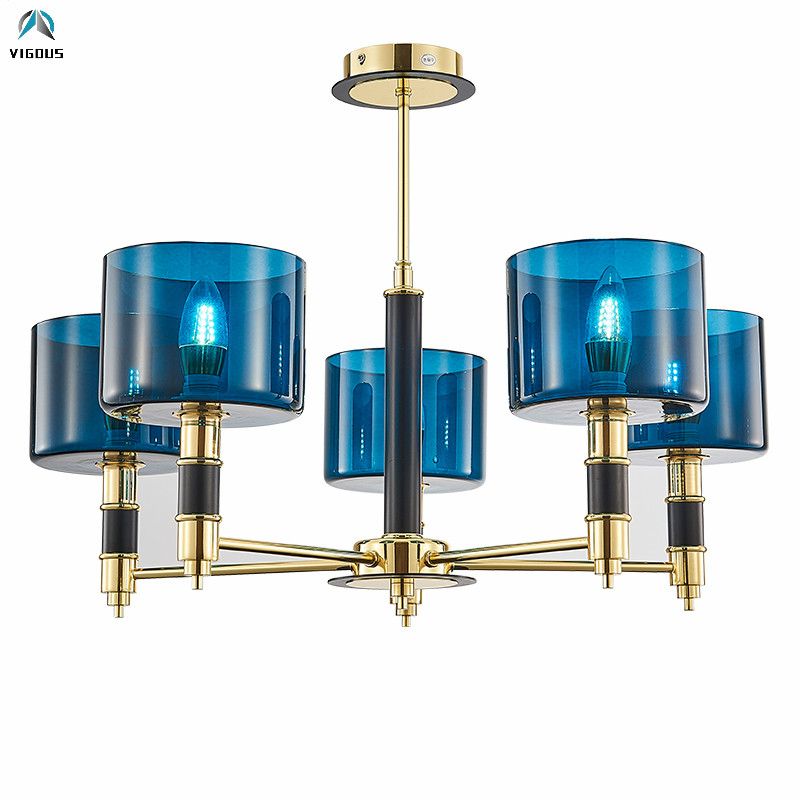 Nordic Luxury Blue Glass Fabric Lampshades Led Chandelier Modern Nordic Luxury Blue Glass Fabric Lampshades Led Chandelier Modern Hanging Foyer Re E14 Luminarias Deco Lamparas Silver