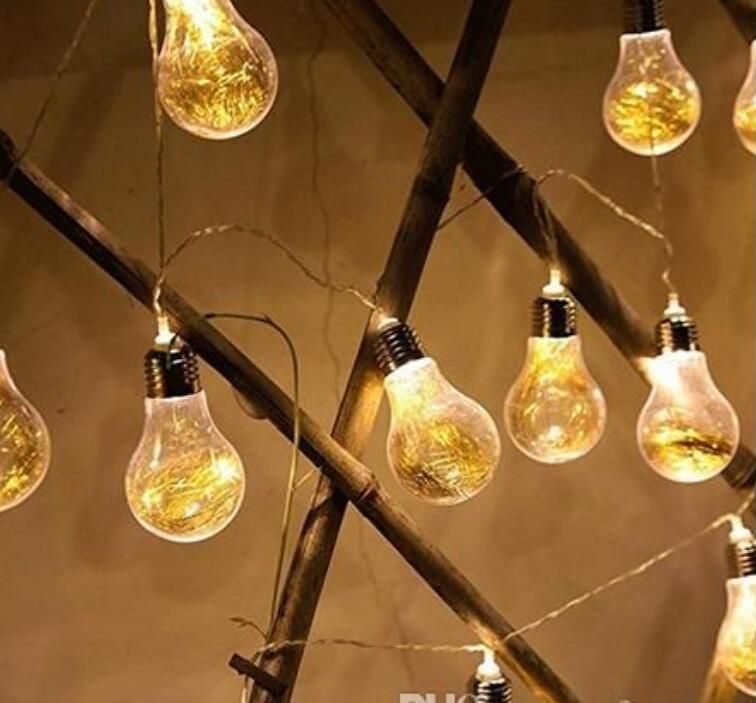 Bulb String Lights 20 Leds Clear Battery Operated Hanging Bars Garden Bedroom Wedding Party Indoor Outdoor Decor W01