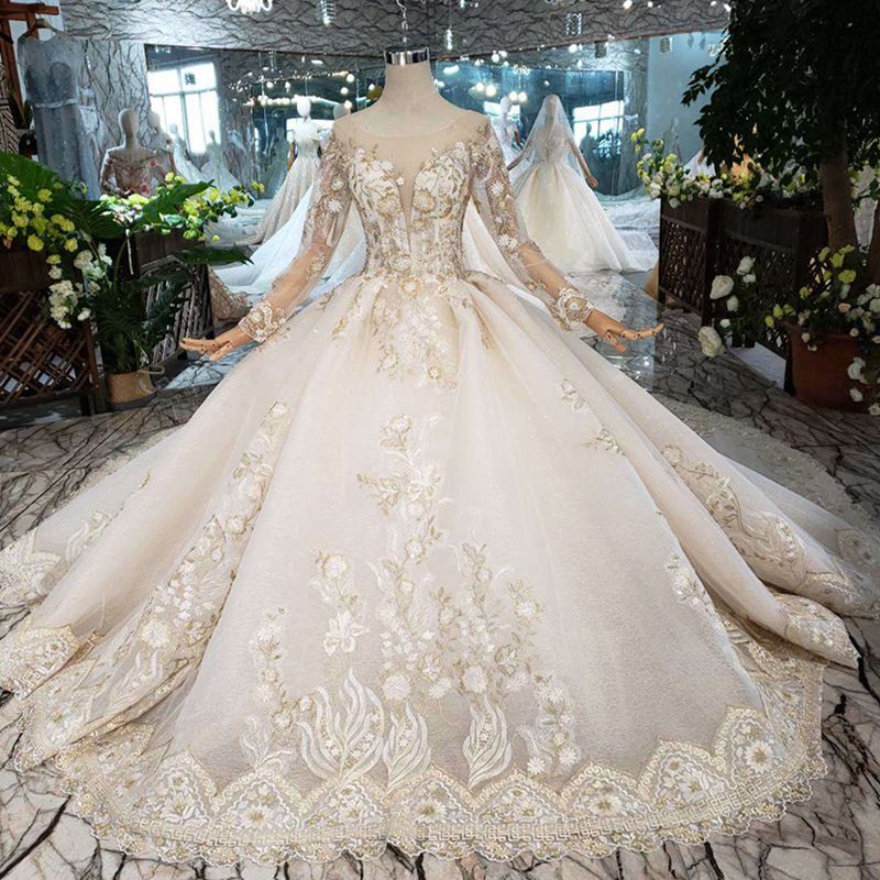 2019 Newest Design Turkish Wedding Dresses Illusion Deep V Neck Long ...