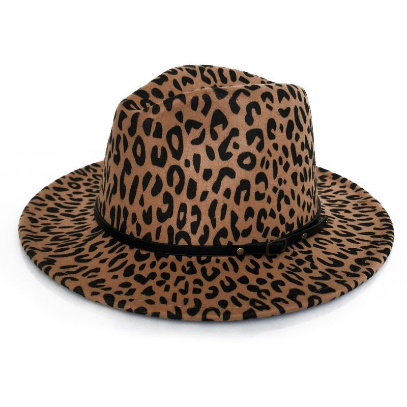 Fashion Women Leopard Print Wool Felt Fedora Jazz Hats Classic Bowler