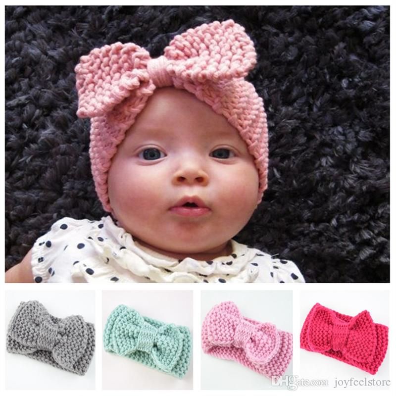 New Baby Knit Crochet Bowknot Elastic Turban Headband Baby Girls Head Wrap Hair Bands Ears Warmer Baby Headband Accessories