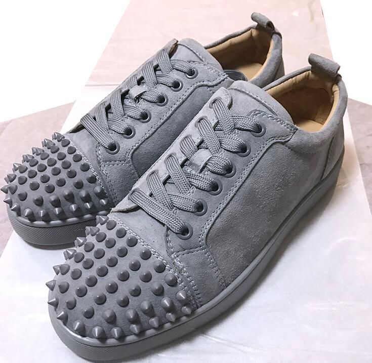 Men & Women Brand Gray Suede Leather Red Bottom Low Top Rivets Fashion ...