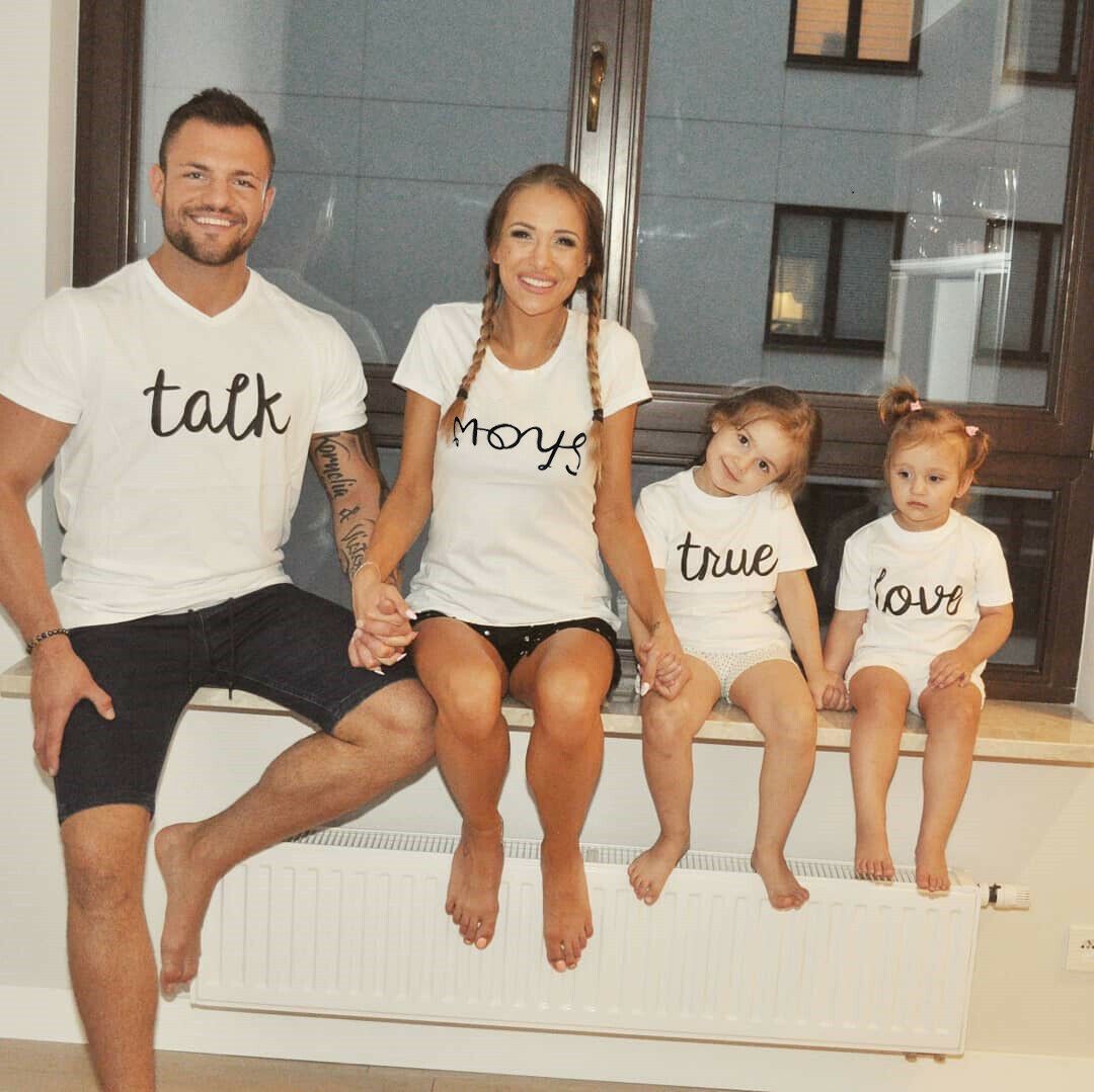 Summer Casual Family Matching Tops Letter Printed Mother Father