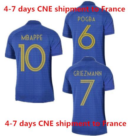 Best Thai Quality Maillot Equipe De France Two Stars 1919 Soccer Jersey 2019 Etoiles 2 étoiles Foot Shirts New Version Blue Mbappe 100th